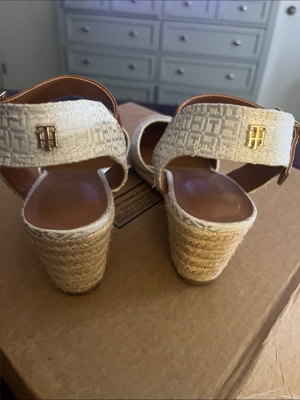 Tommy Hilfiger Cream and Tan Espadrille Wedge Sandals